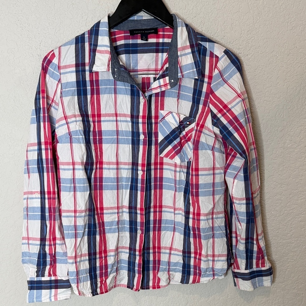 Women’s Tommy Hilfiger Plaid Button-Up Shirt in Red, Blue, and White medium